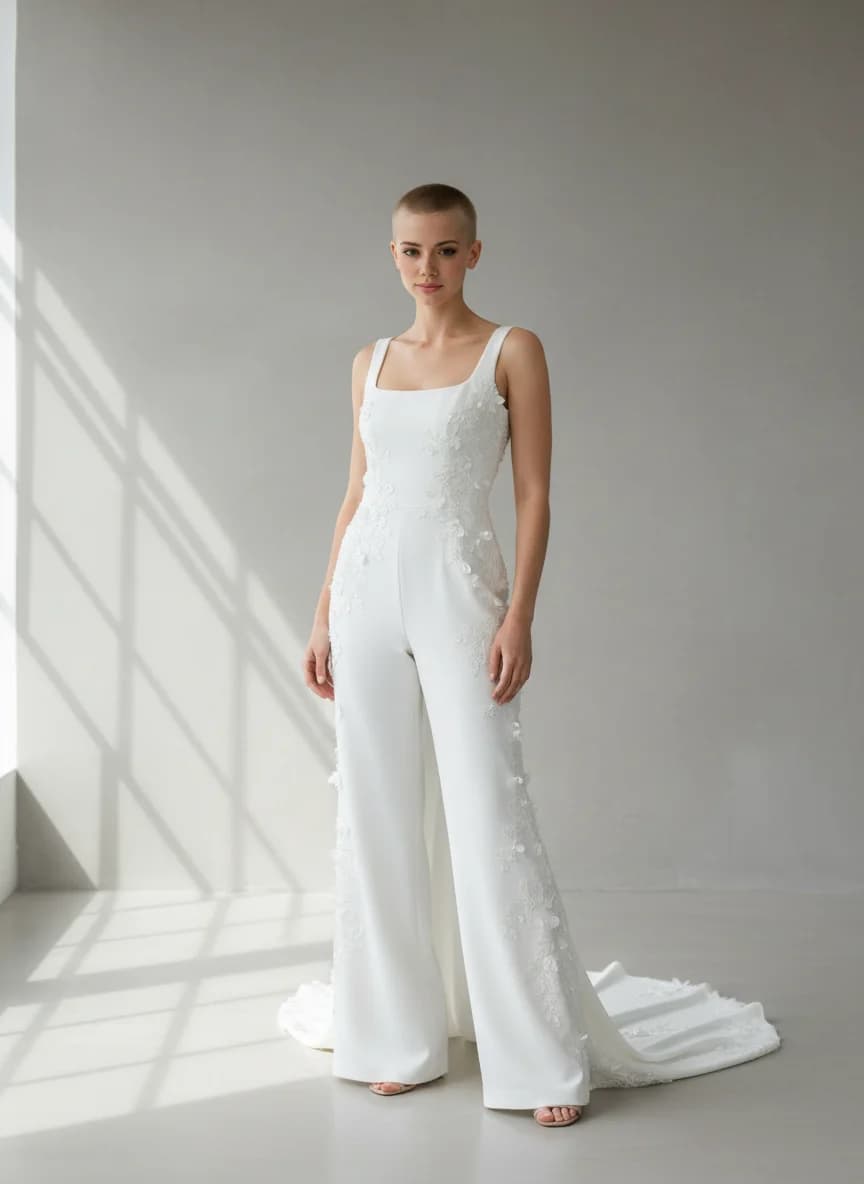 Jumpsuit dress with Sweep Train and Square neckline