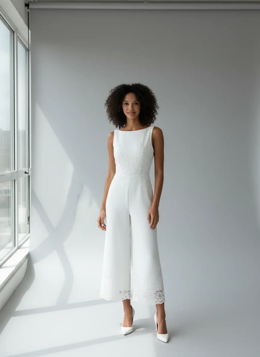 Jumpsuit dress with Tea Length and Boat Neck neckline