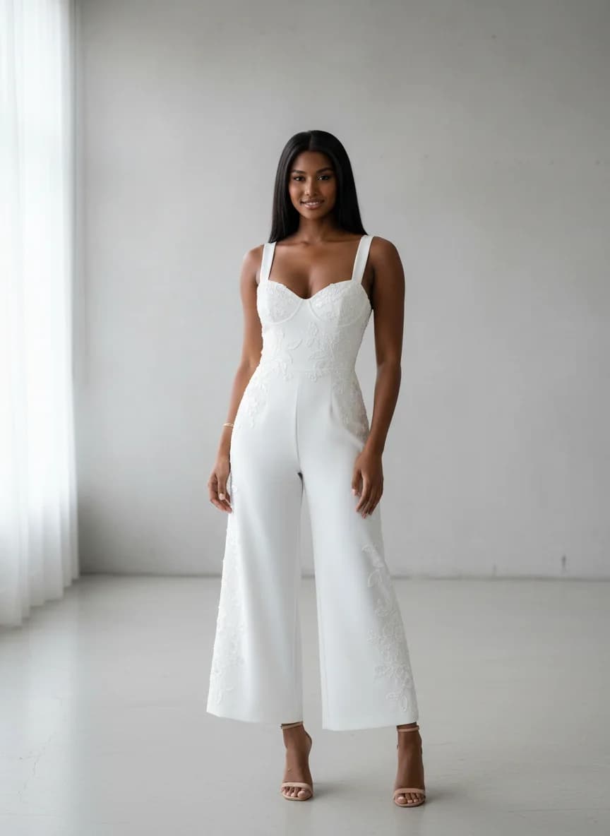 Jumpsuit dress with Tea Length and Sweetheart neckline