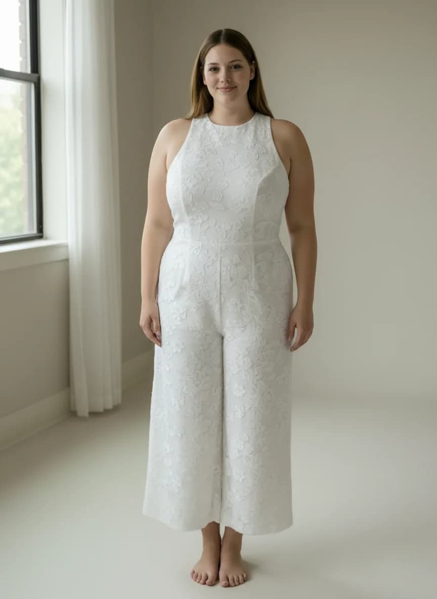 Jumpsuit dress with Tea Length and High Neckline neckline