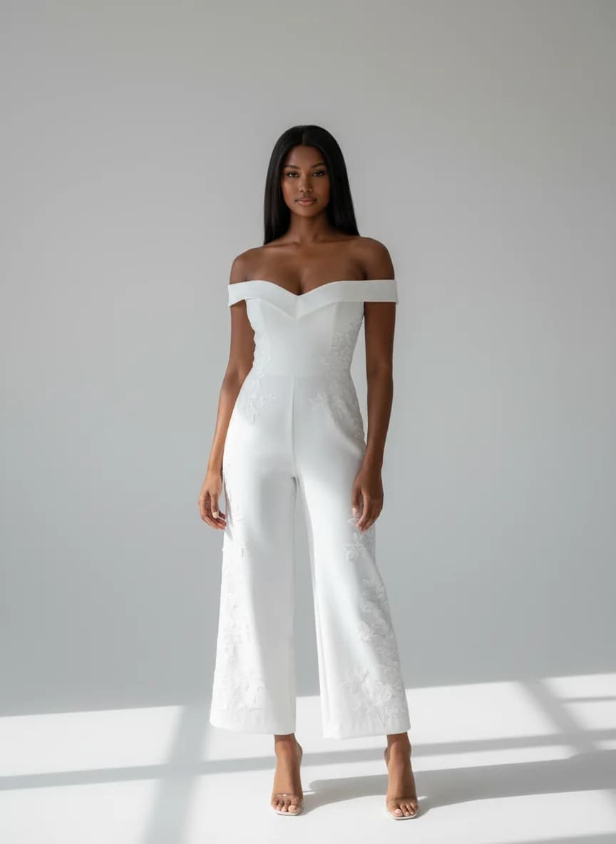Jumpsuit dress with Tea Length and Off Shoulder neckline