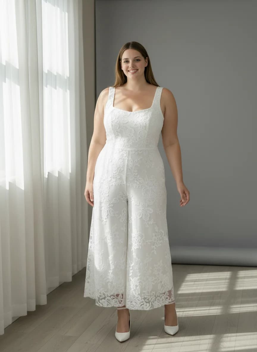 Jumpsuit dress with Tea Length and Square neckline