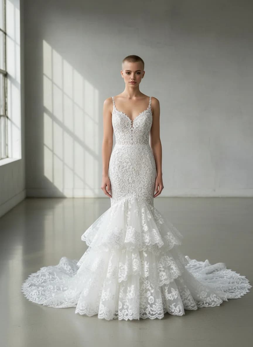 Mermaid dress with Cathedral Train and Boat Neck neckline