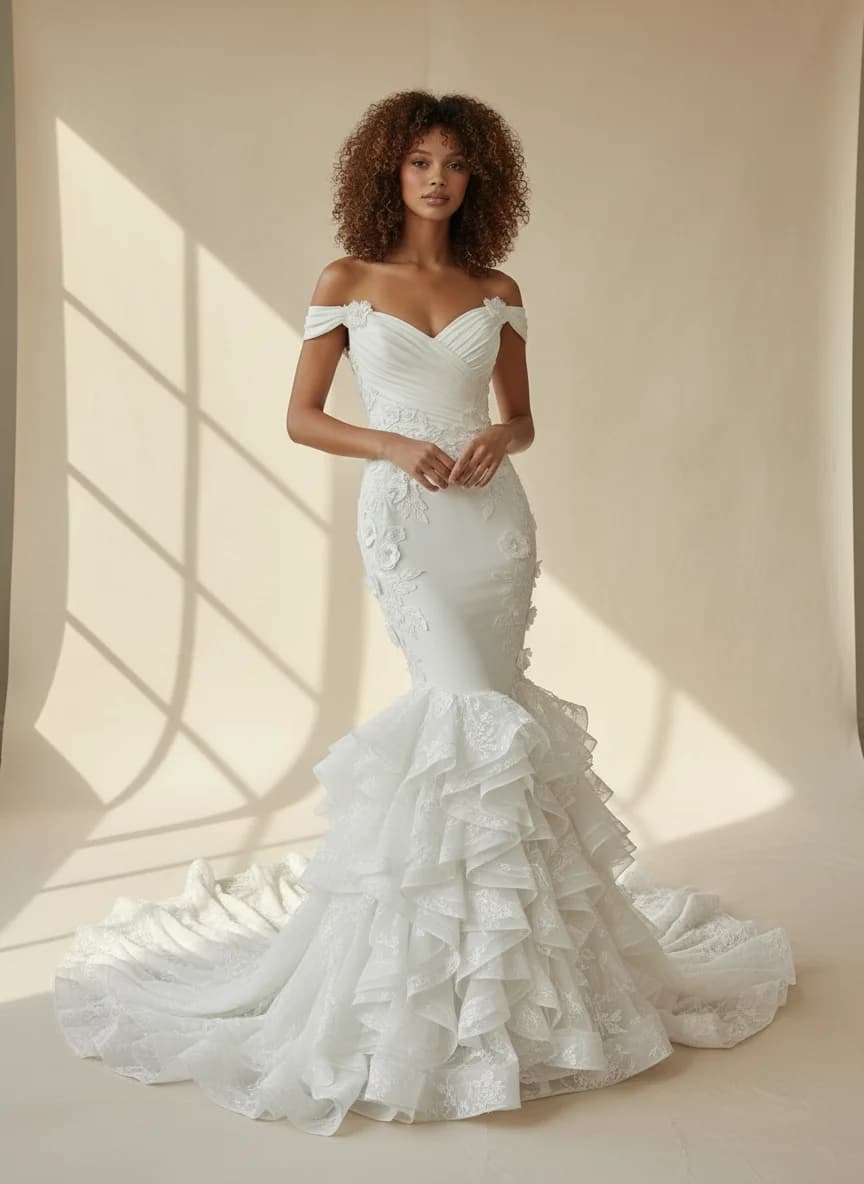 Mermaid dress with Cathedral Train and Off Shoulder neckline
