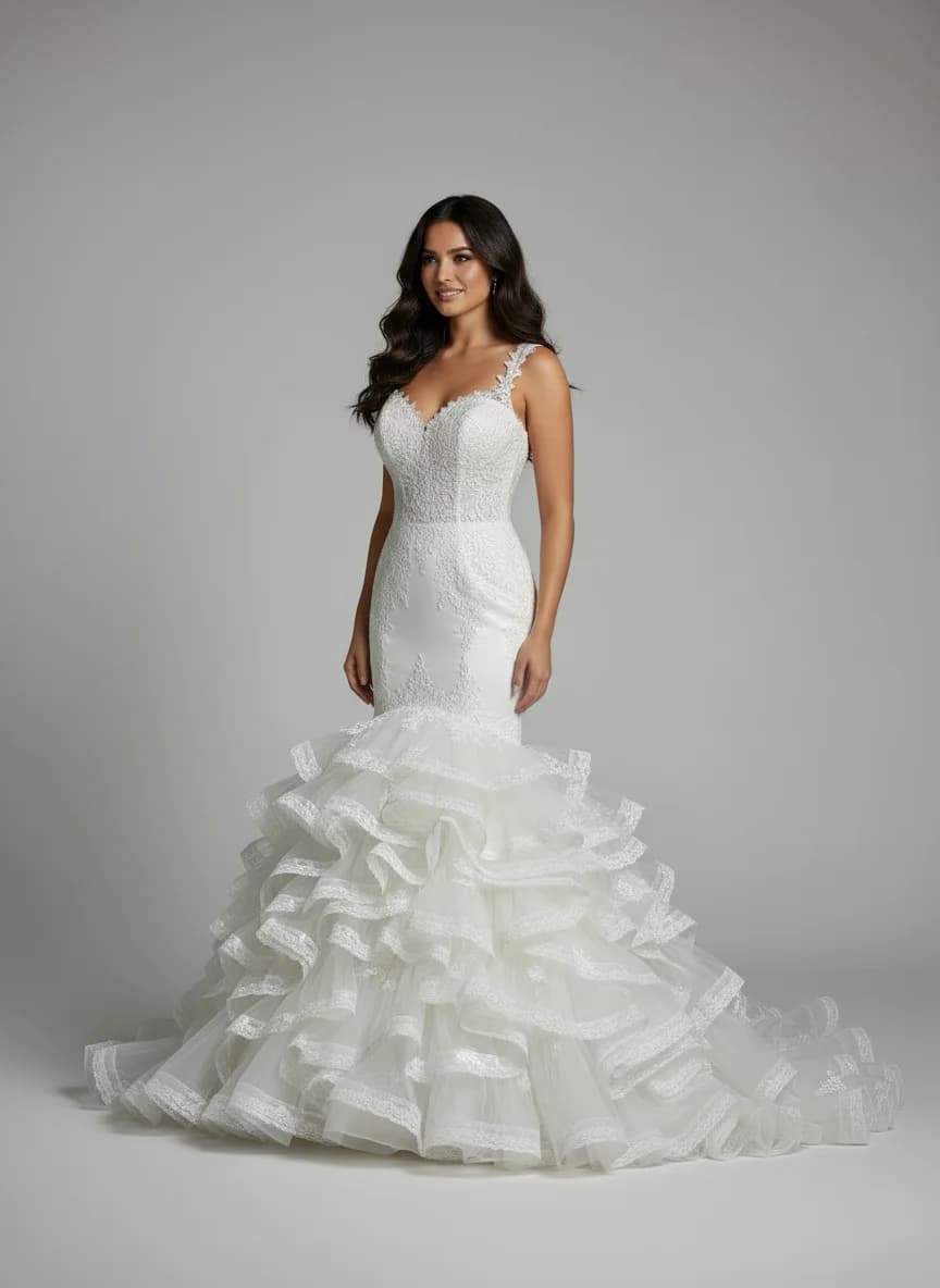 Mermaid dress with Chapel Train and Boat Neck neckline