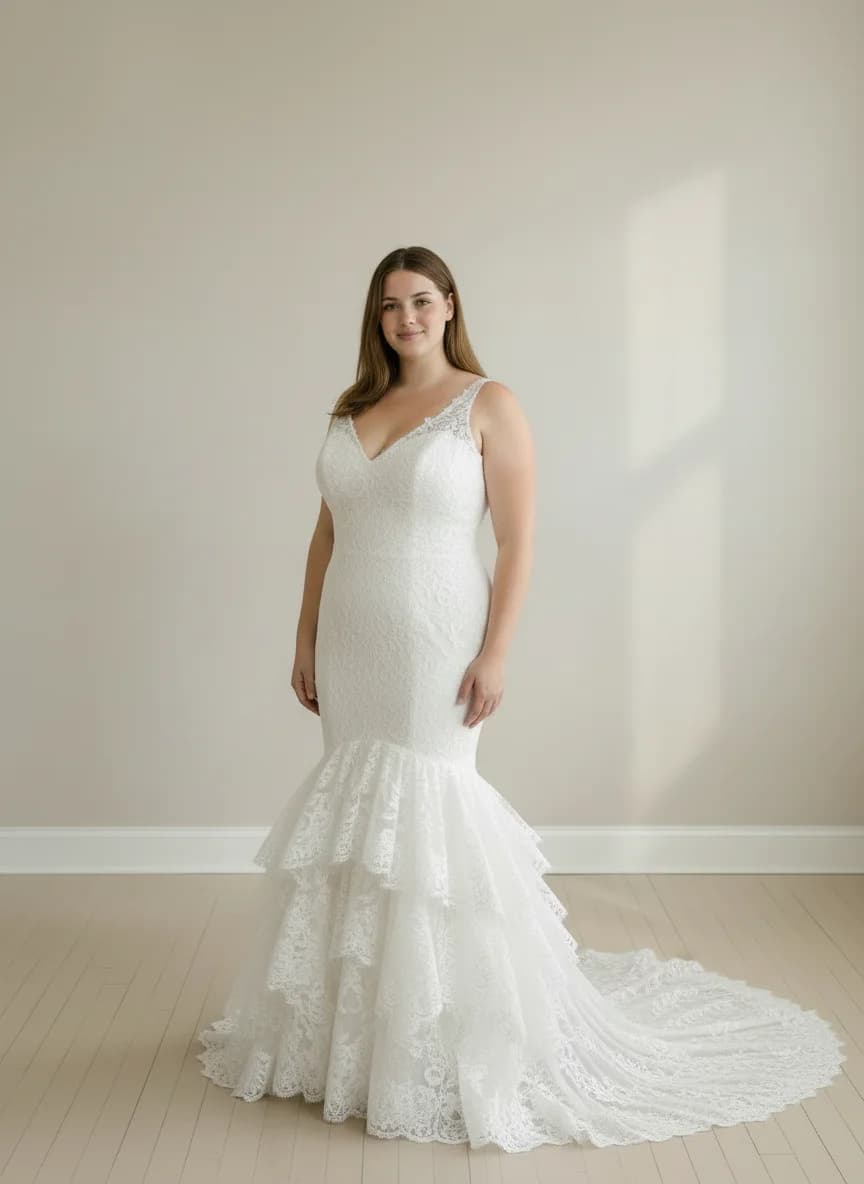 Mermaid dress with Chapel Train and V-Neck neckline