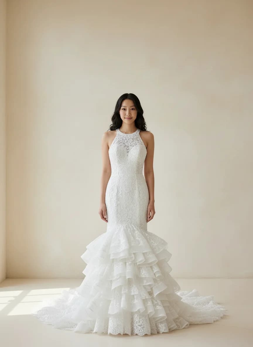 Mermaid dress with Chapel Train and Halter neckline