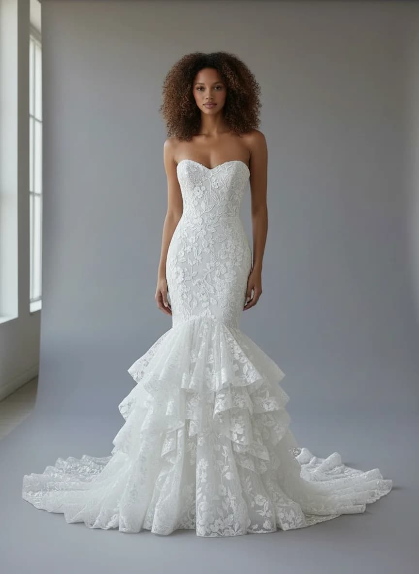 Mermaid dress with Chapel Train and Strapless neckline