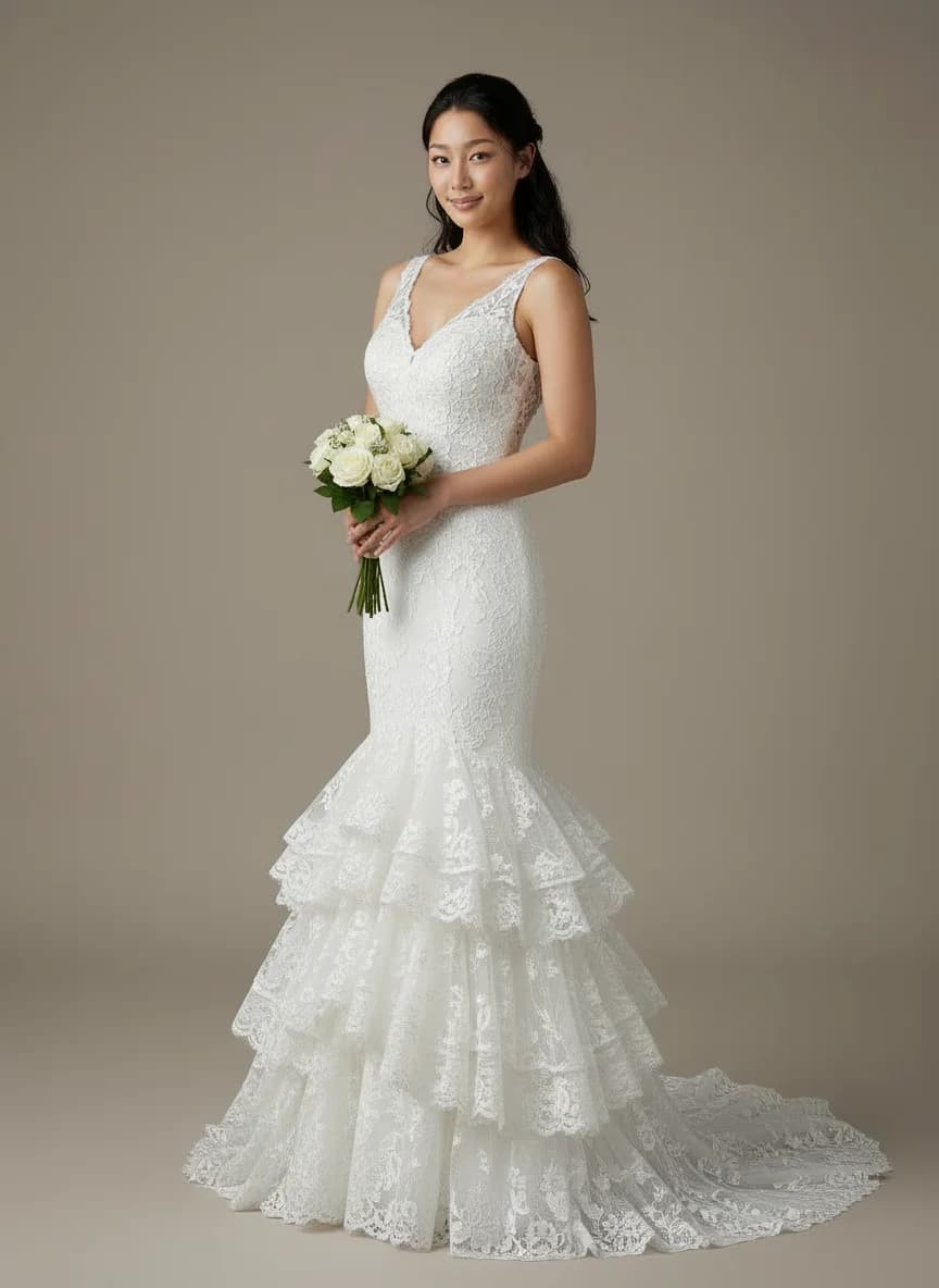 Mermaid dress with V-Neck neckline