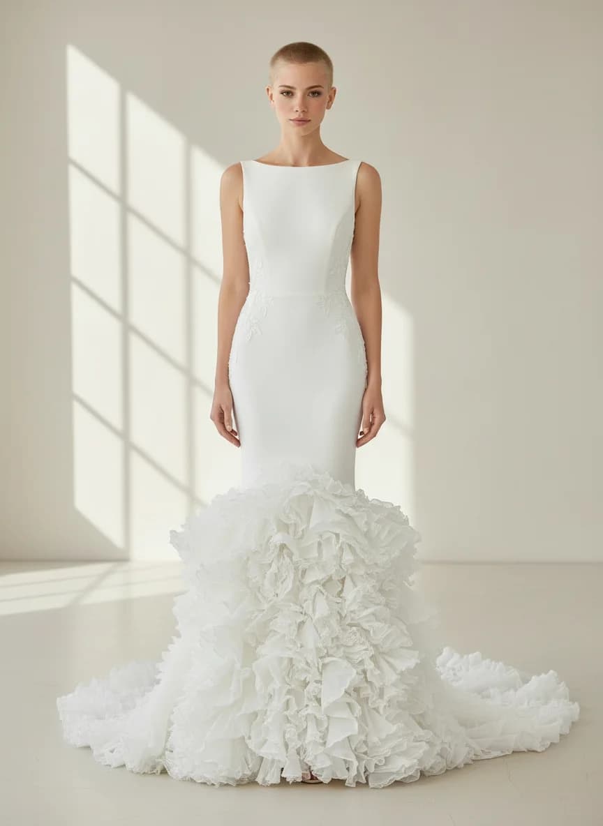 Mermaid dress with Sweep Train and Boat Neck neckline