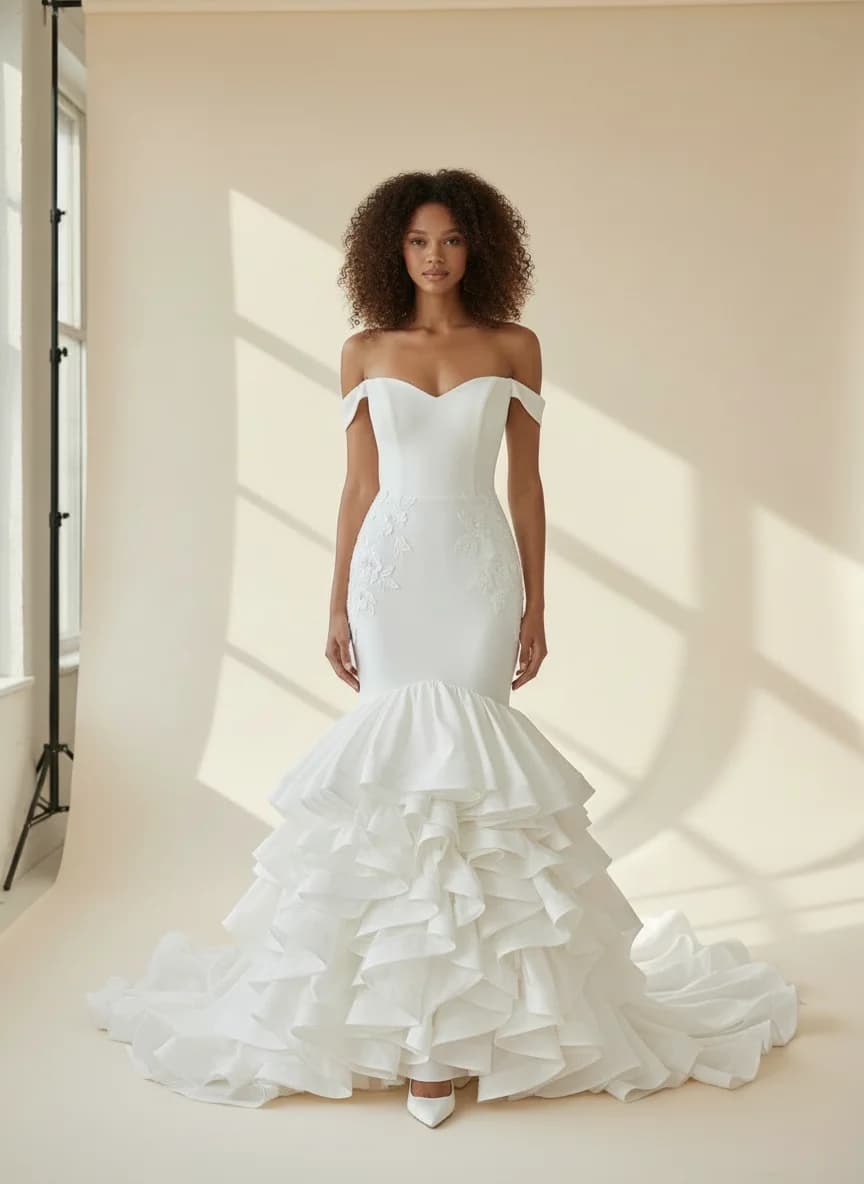 Mermaid dress with Sweep Train and Off Shoulder neckline