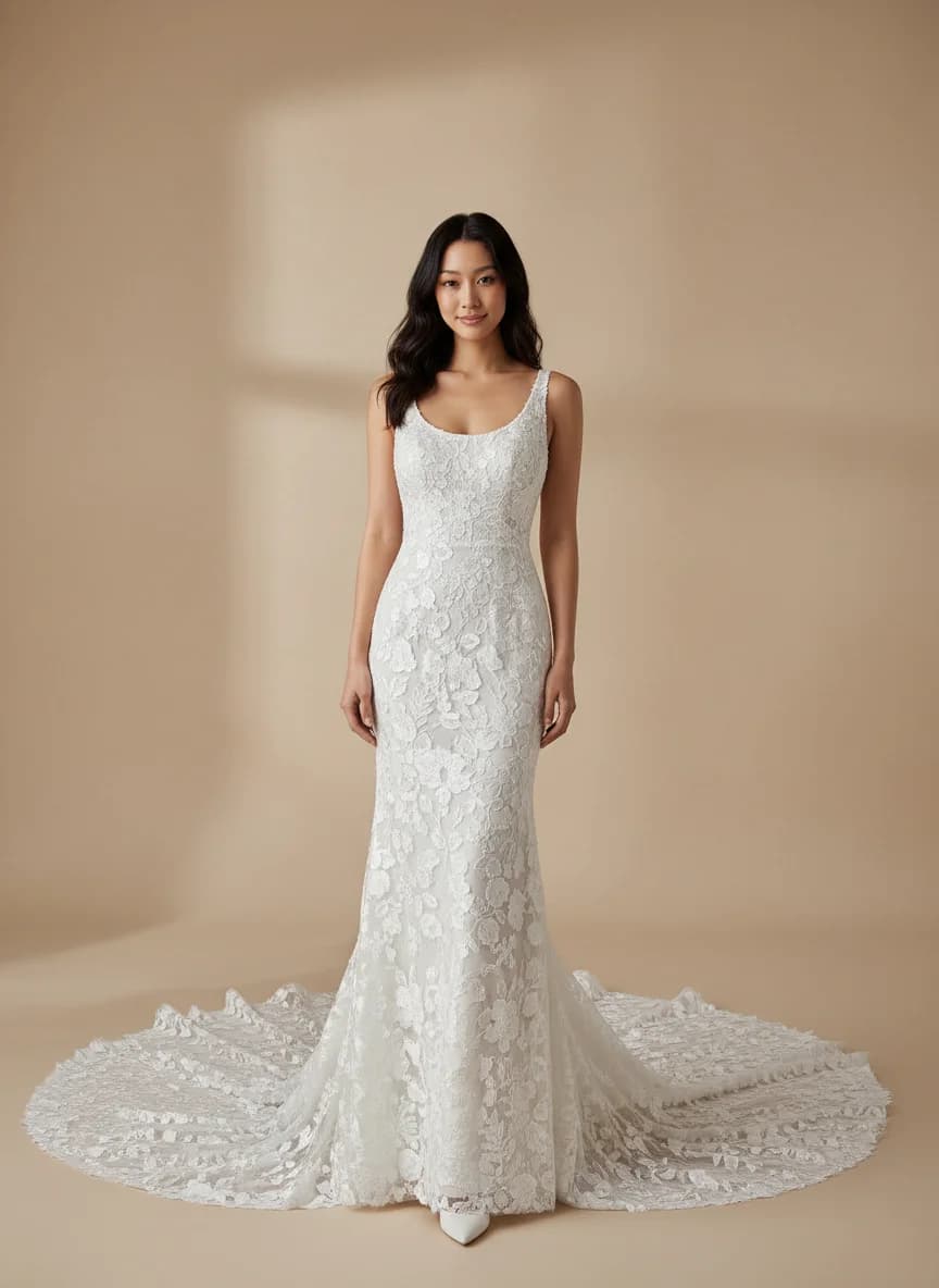 Sheath dress with Cathedral Train and Scoop neckline