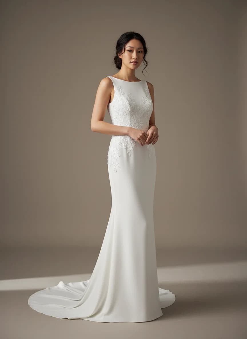 Sheath dress with Chapel Train and Boat Neck neckline