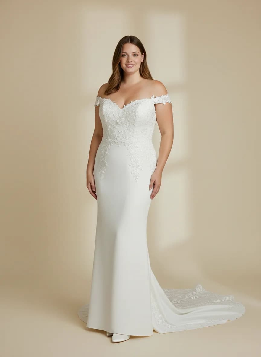 Sheath dress with Chapel Train and Off Shoulder neckline