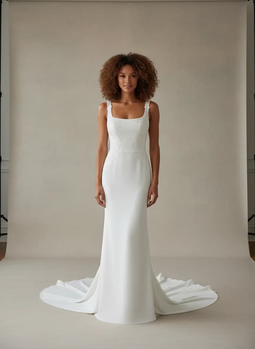 Sheath dress with Chapel Train and Square neckline