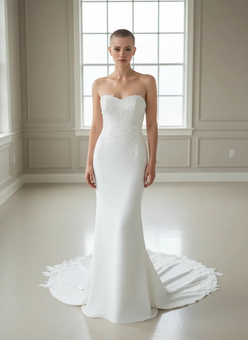 Sheath dress with Chapel Train and Strapless neckline