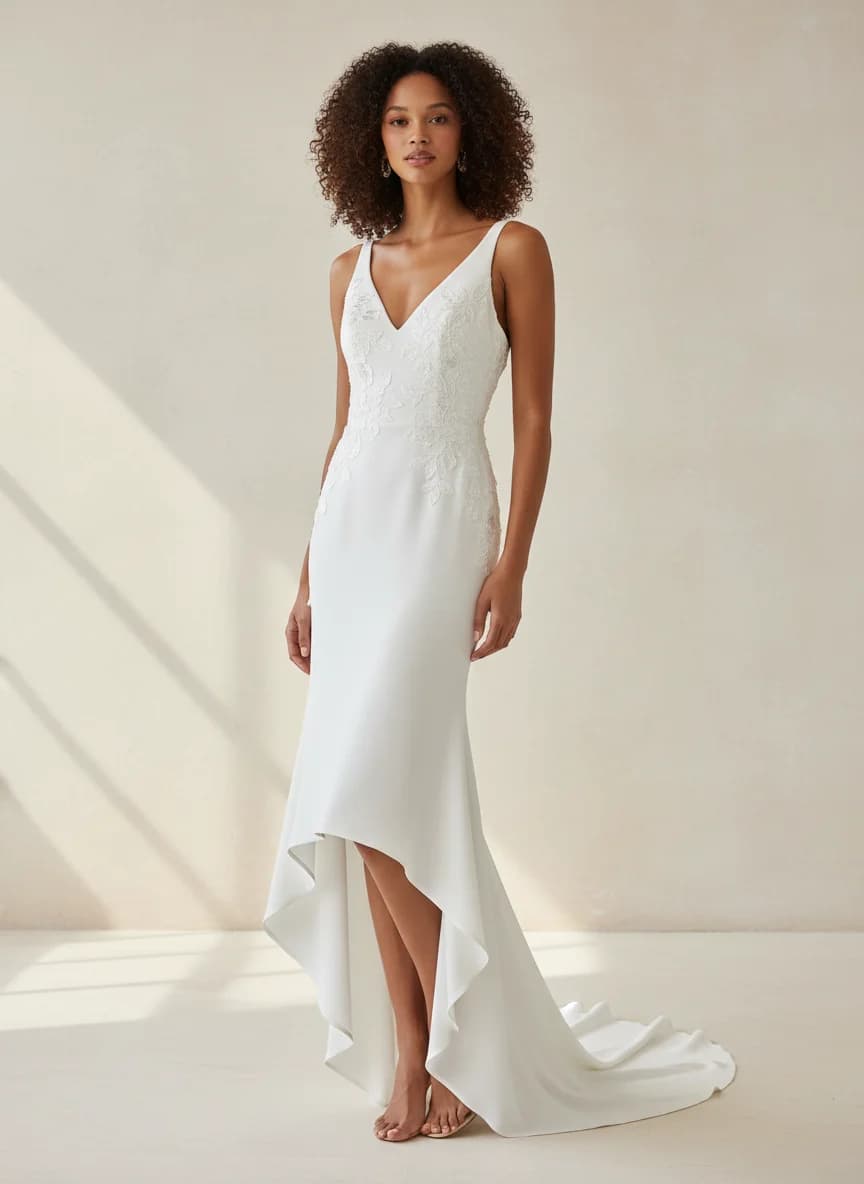 Sheath dress with High-Low and V-Neck neckline