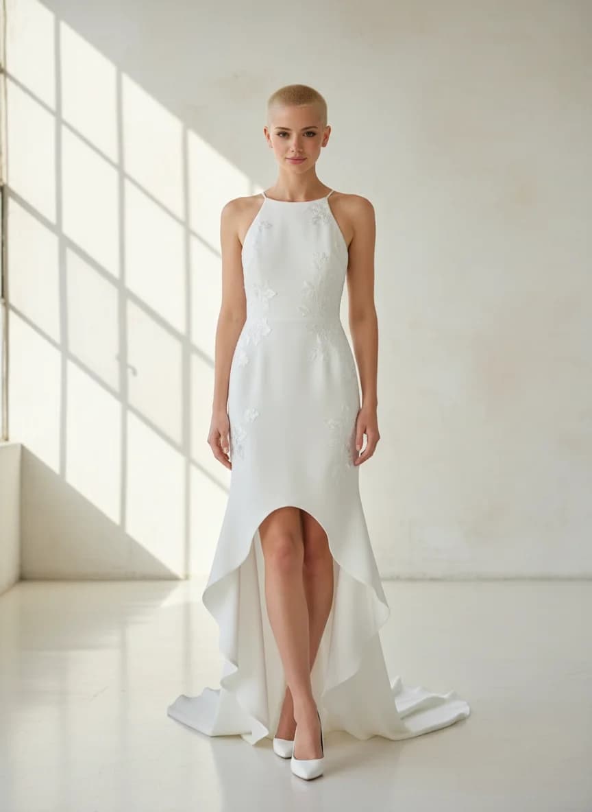 Sheath dress with High-Low and Halter neckline