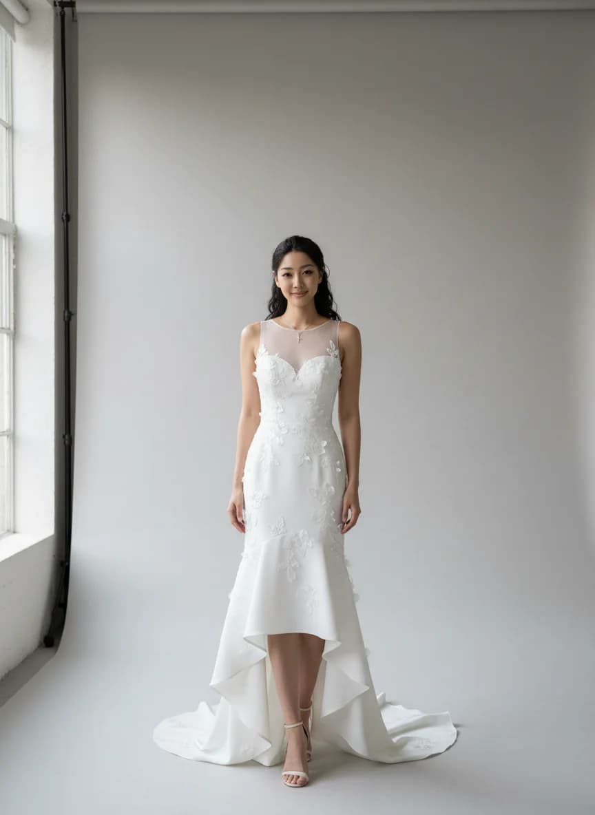 Sheath dress with High-Low and Illusion neckline