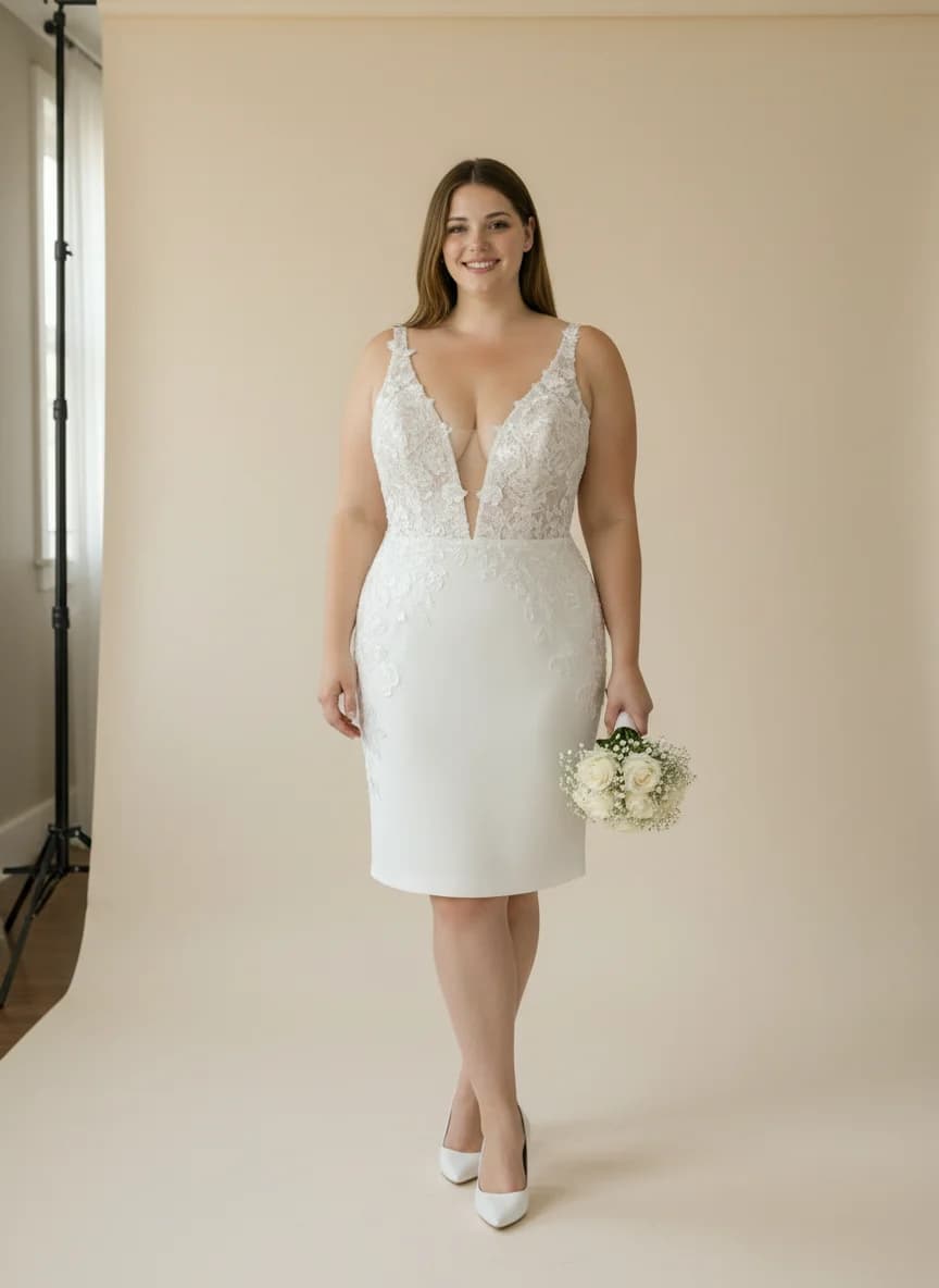 Sheath dress with Mini and Plunge neckline