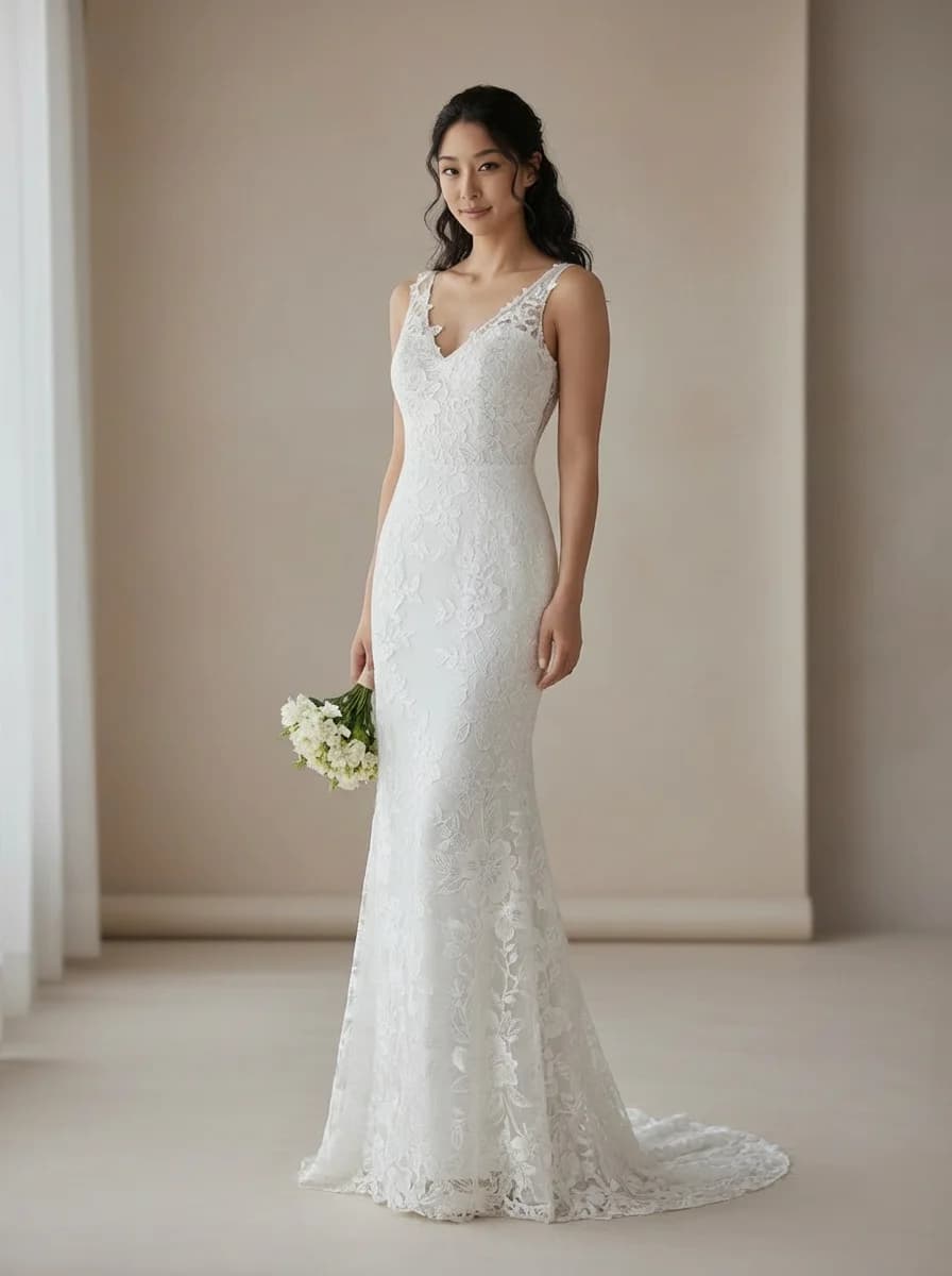 Sheath dress with Sweep Train and V-Neck neckline