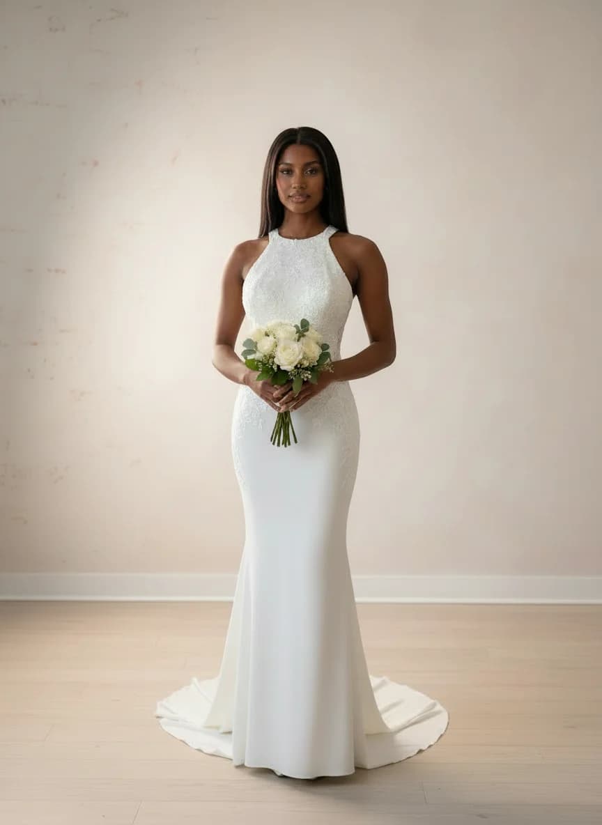 Sheath dress with Sweep Train and Halter neckline