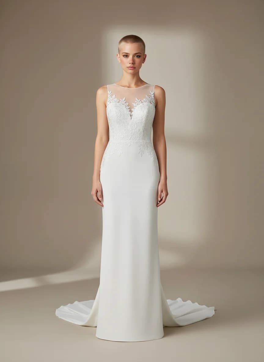 Sheath dress with Sweep Train and Illusion neckline