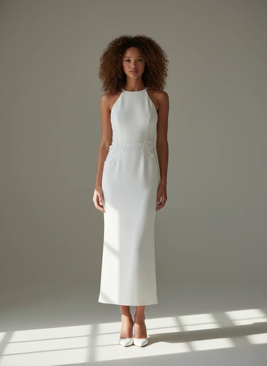 Sheath dress with Tea Length and Halter neckline