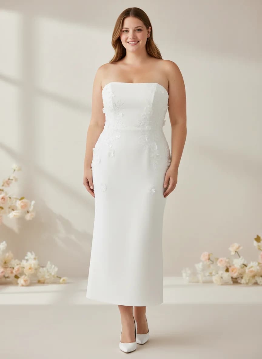 Sheath dress with Tea Length and Strapless neckline