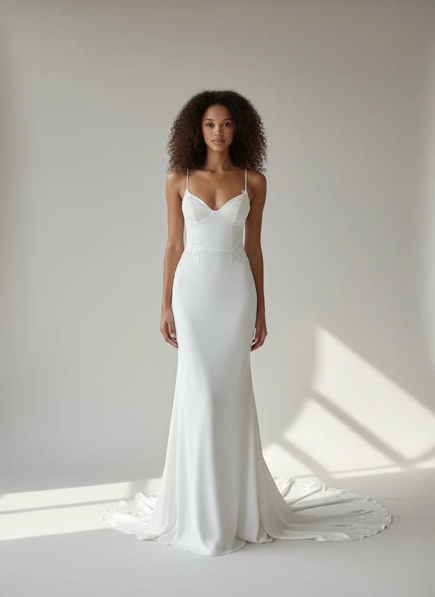 Slip dress with Chapel Train and Sweetheart neckline