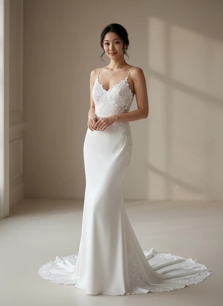 Slip dress with Chapel Train and High Neckline neckline