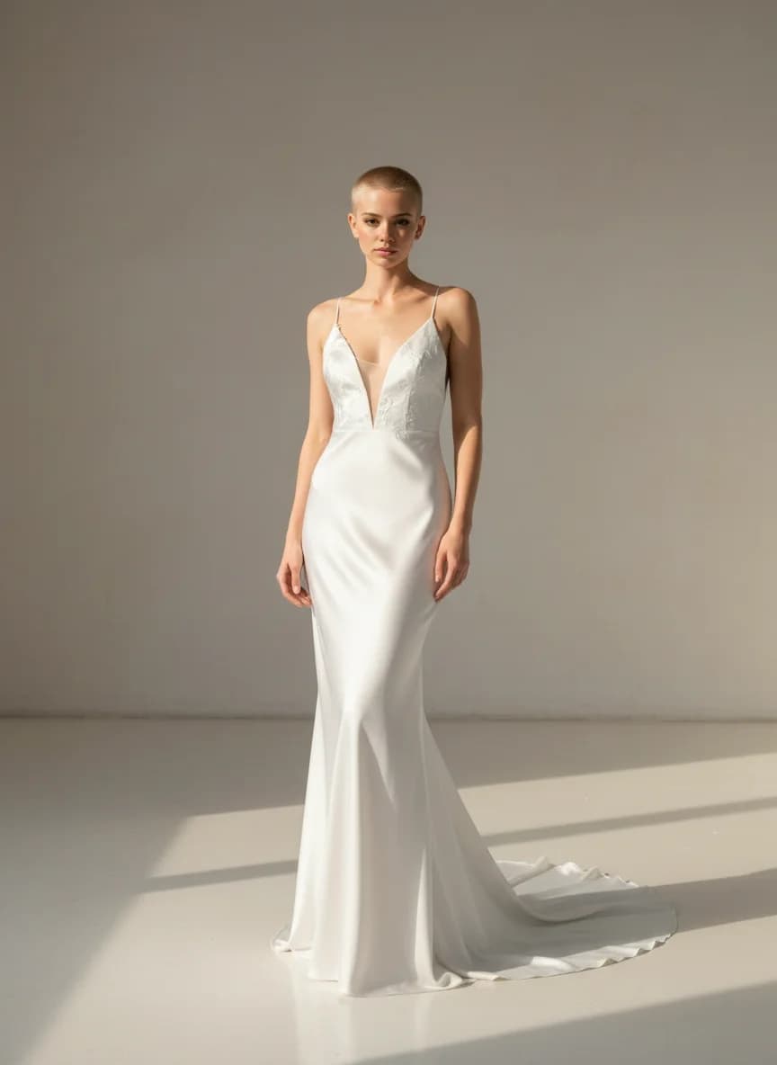 Slip dress with Chapel Train and Plunge neckline