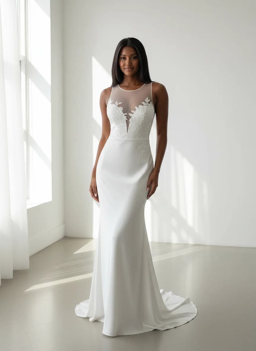 Slip dress with Illusion neckline