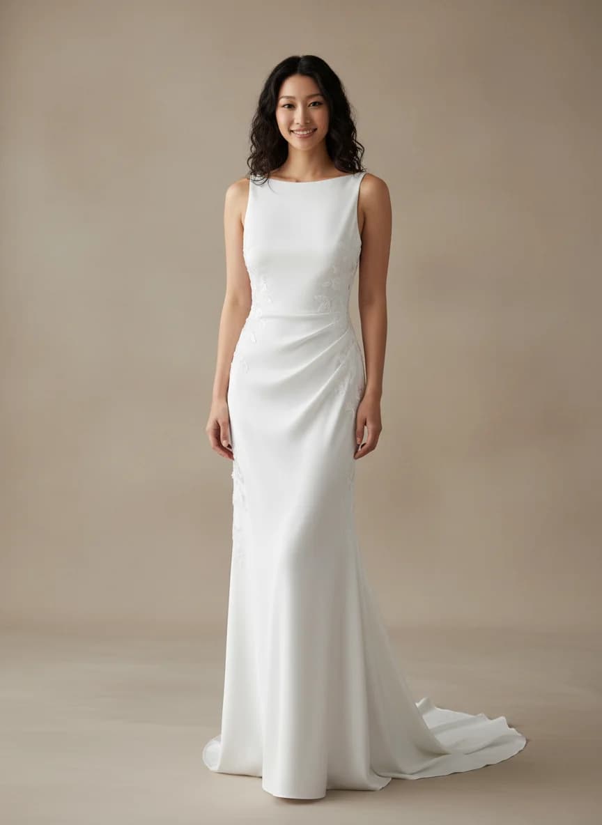 Slip dress with Sweep Train and Boat Neck neckline