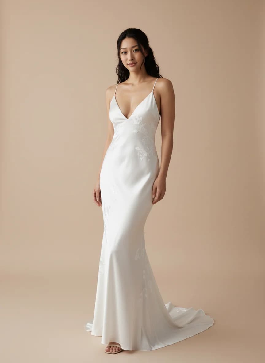 Slip dress with Sweep Train and V-Neck neckline