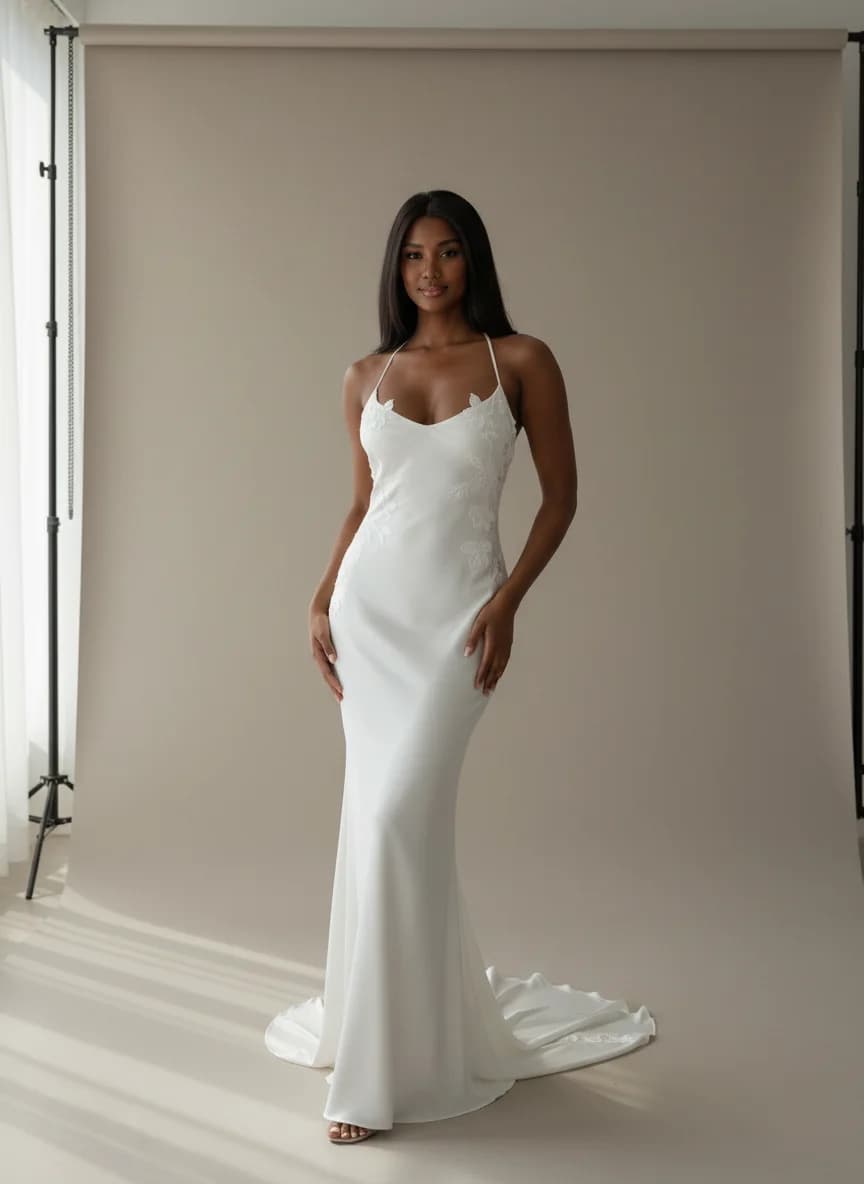 Slip dress with Sweep Train and Halter neckline