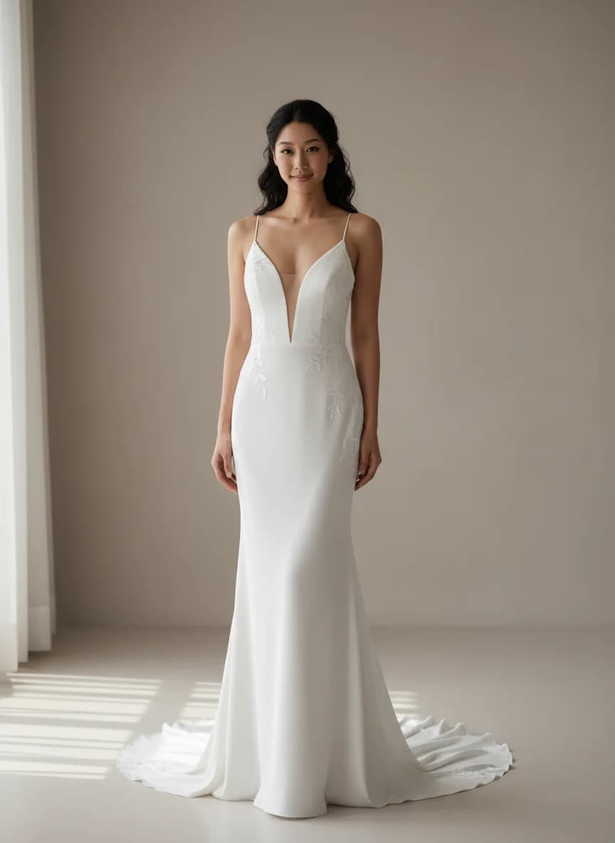 Slip dress with Sweep Train and Plunge neckline