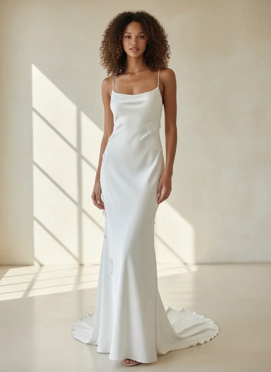 Slip dress with Sweep Train and Square neckline