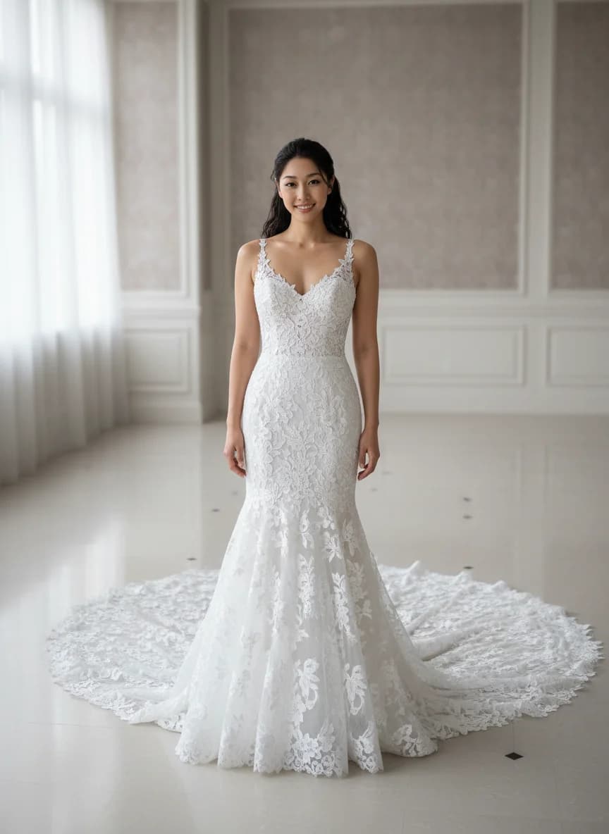 Trumpet dress with Cathedral Train and Sweetheart neckline