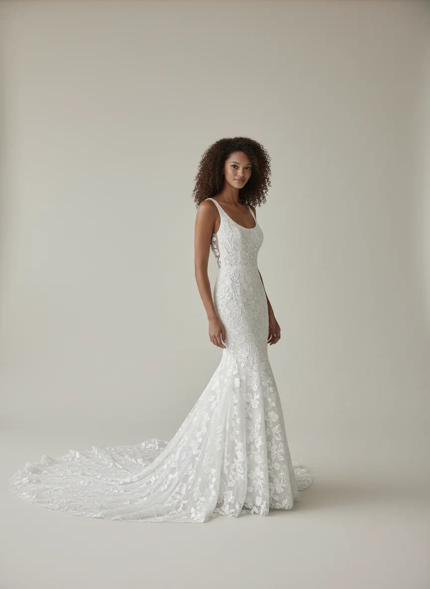 Trumpet dress with Cathedral Train and Scoop neckline