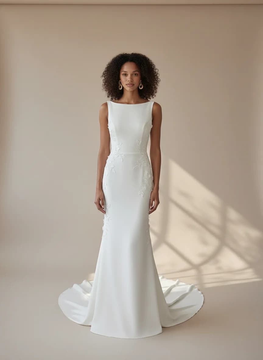 Trumpet dress with Chapel Train and Boat Neck neckline