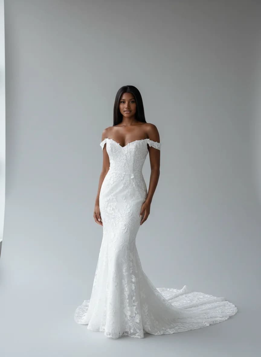 Trumpet dress with Chapel Train and Off Shoulder neckline