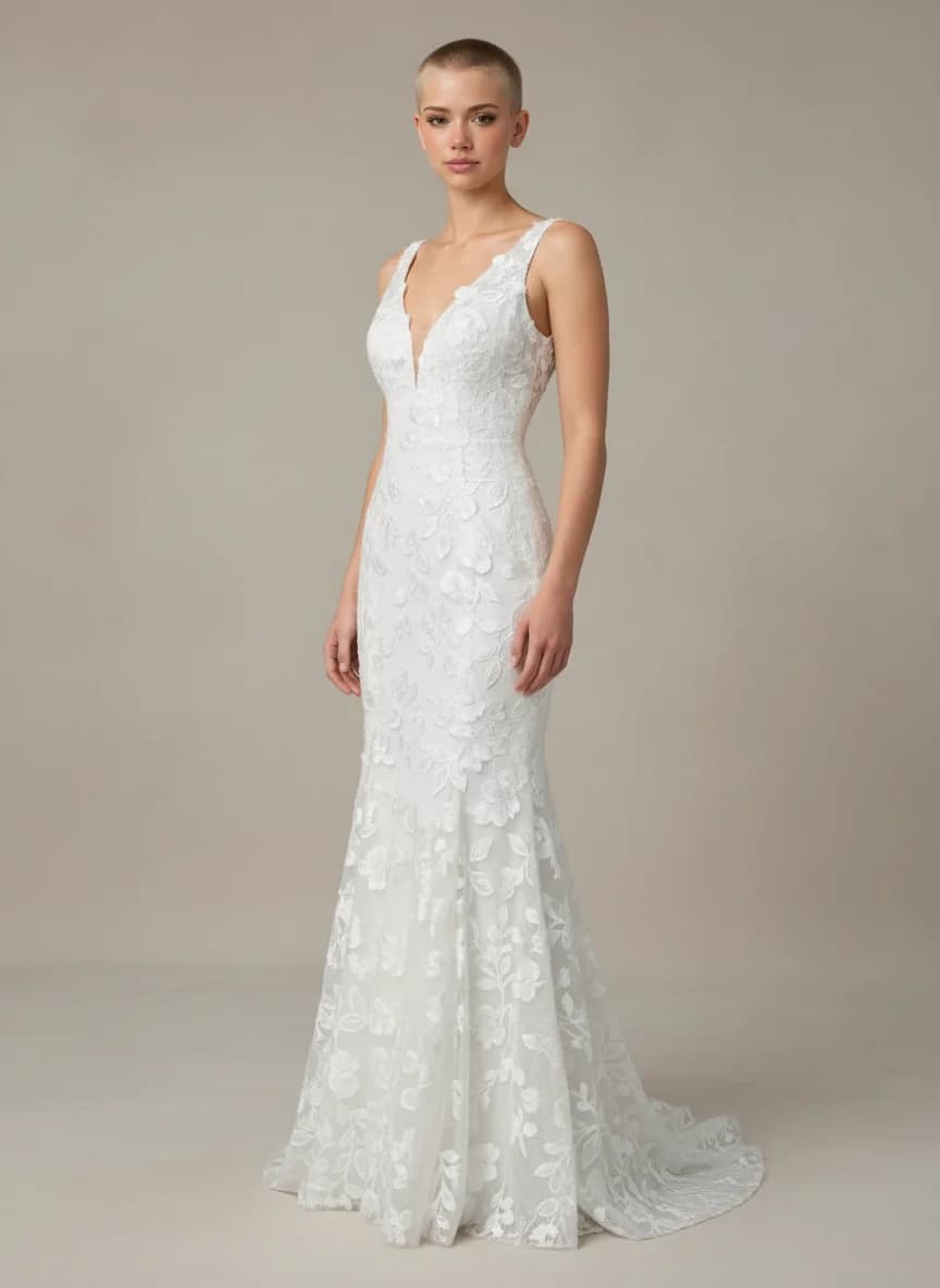 Trumpet dress with V-Neck neckline