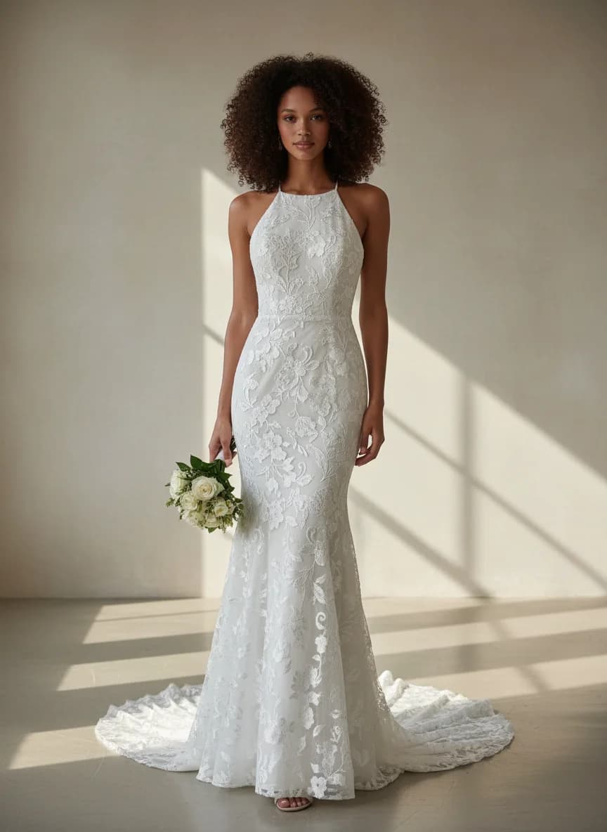 Trumpet dress with Sweep Train and Halter neckline