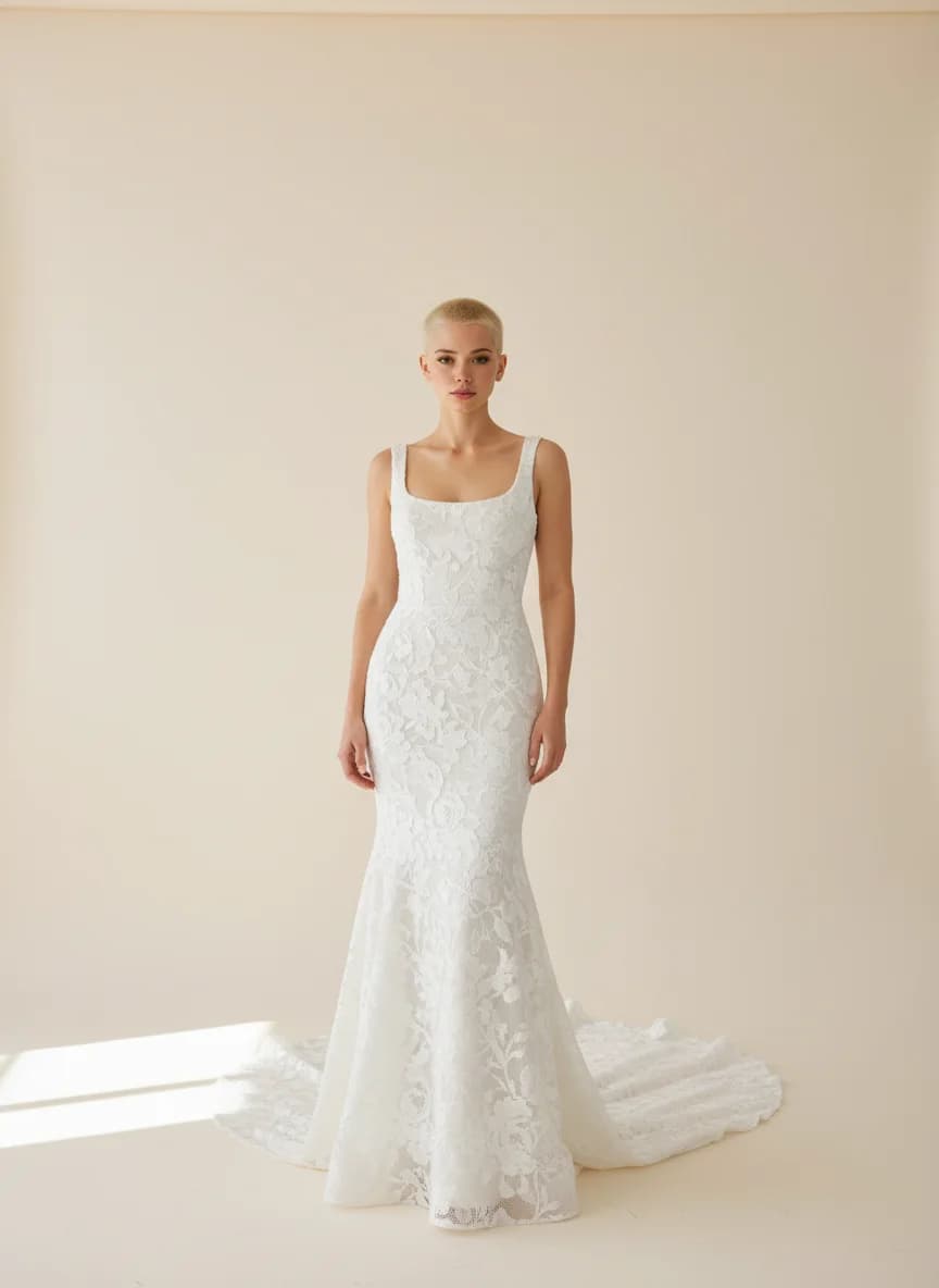 Trumpet dress with Sweep Train and Square neckline