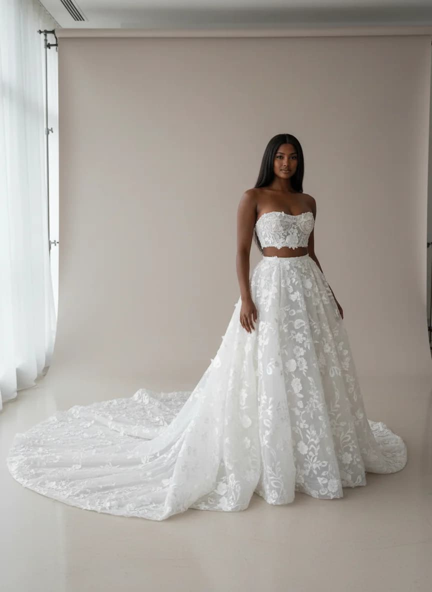 Two Piece dress with Cathedral Train and Strapless neckline