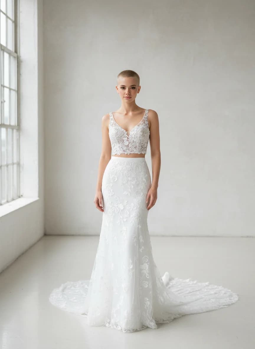 Two Piece dress with Chapel Train and Sweetheart neckline
