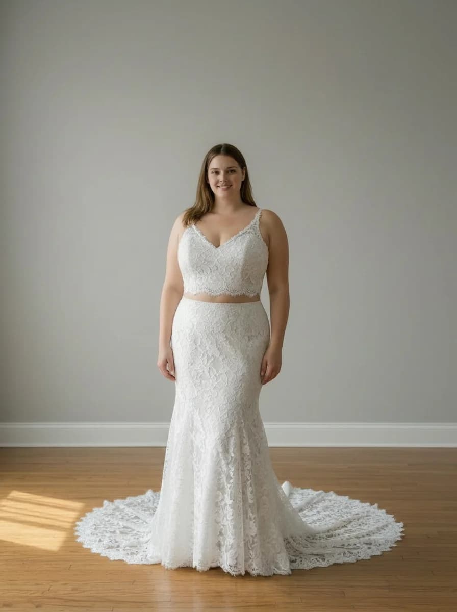 Two Piece dress with Chapel Train and V-Neck neckline