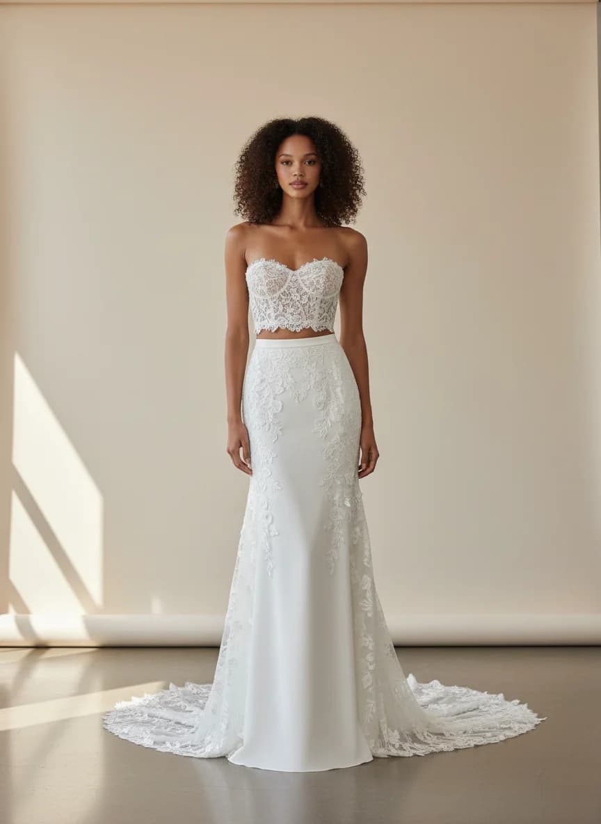 Two Piece dress with Chapel Train and Strapless neckline