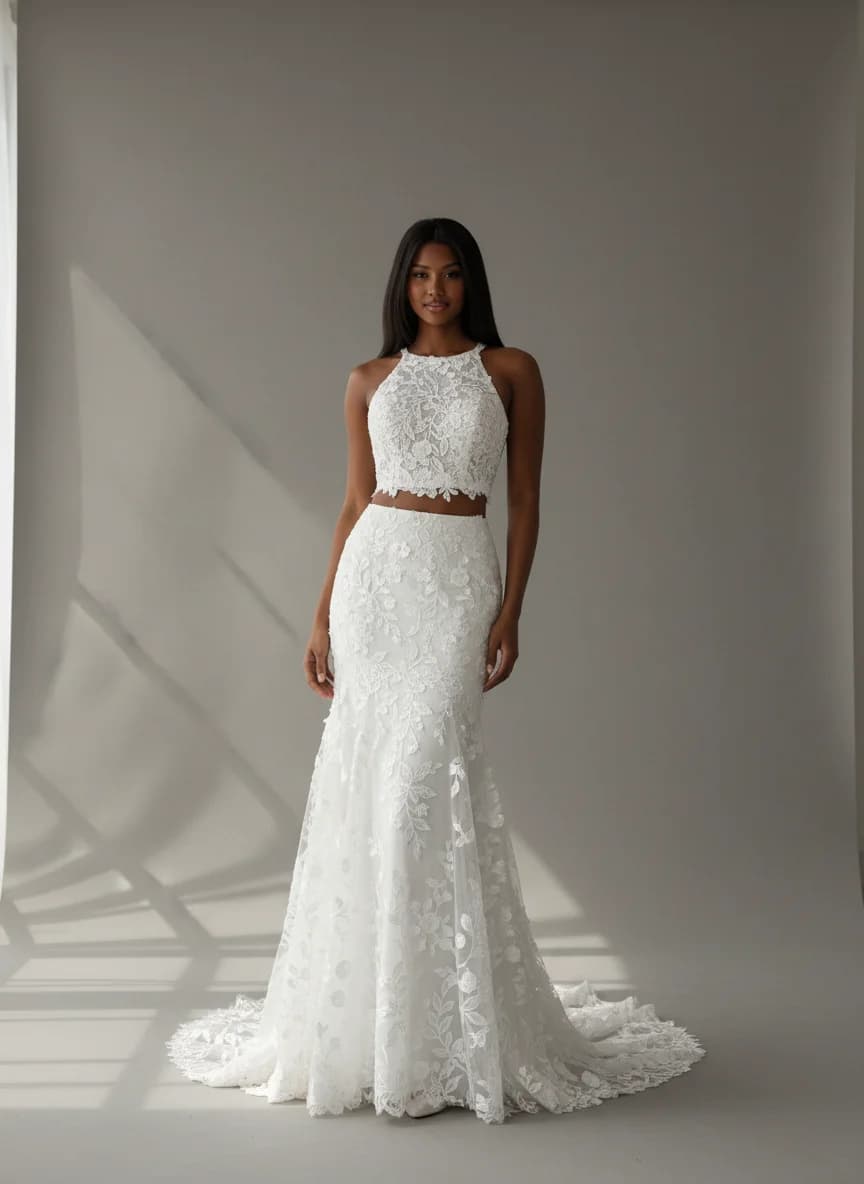 Two Piece dress with Halter neckline